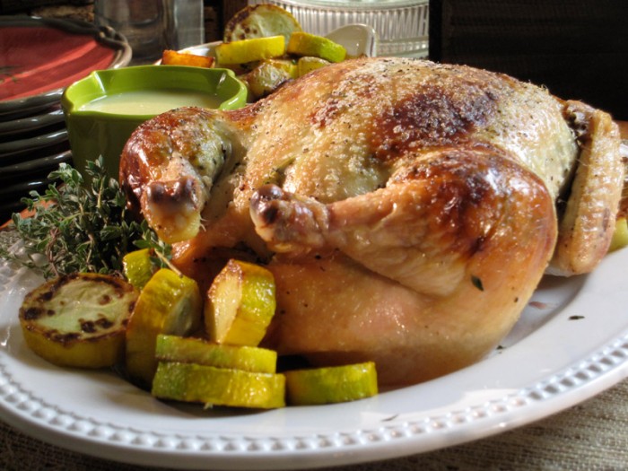 Roast Chicken Stuffed with Zucchini and Cheese