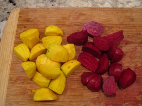 Peeled Beets Ready for the Feed Tube