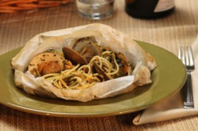 Spaghetti In Parchment with Clams and Scallions