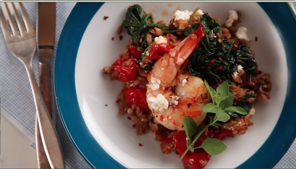 Greek Shrimp, Farro and Greens with Feta Sara MoultonSara Moulton