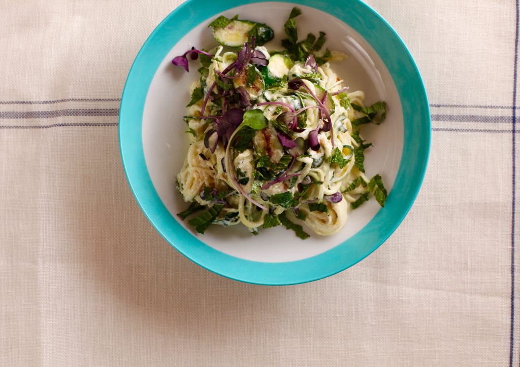 Zucchini and Pasta Noodles with Garlicky Yogurt Sauce Sara Moulton