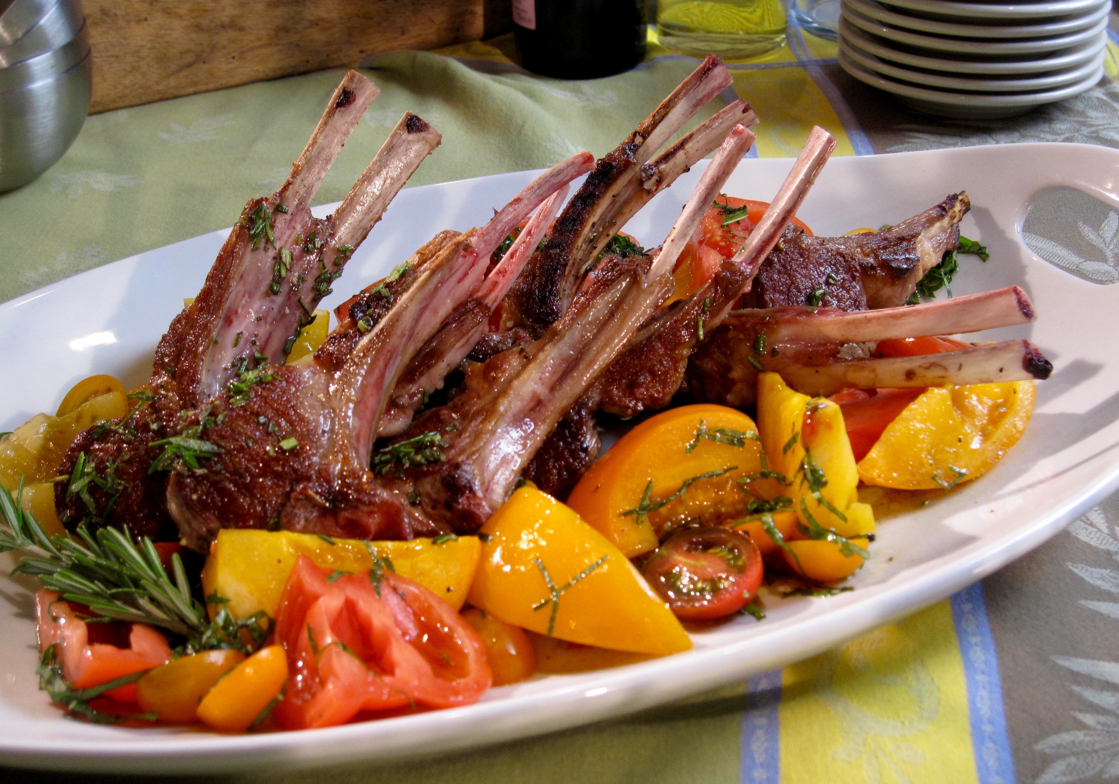 Agnello Scottadito with Heirloom Tomato Salad Sara MoultonSara Moulton