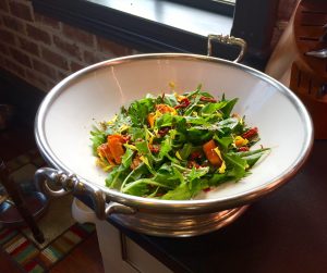 Dandelion Greens Salad with Roasted Butternut Squash and Pecan Dressing