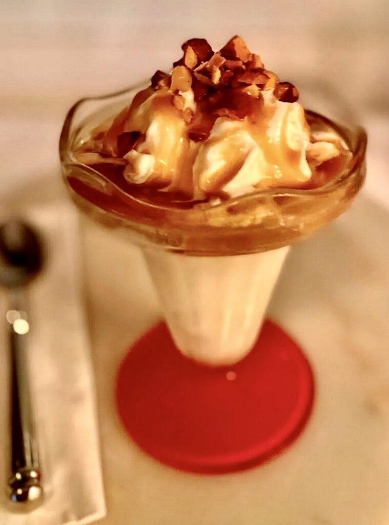 A dessert in a glass cup