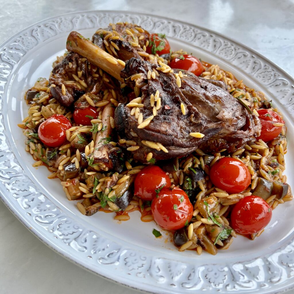 A plate of food on a table