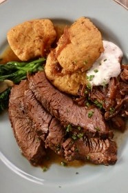 Red-Wine Braised Beef Brisket with Aunt Rifka’s Flying Discs