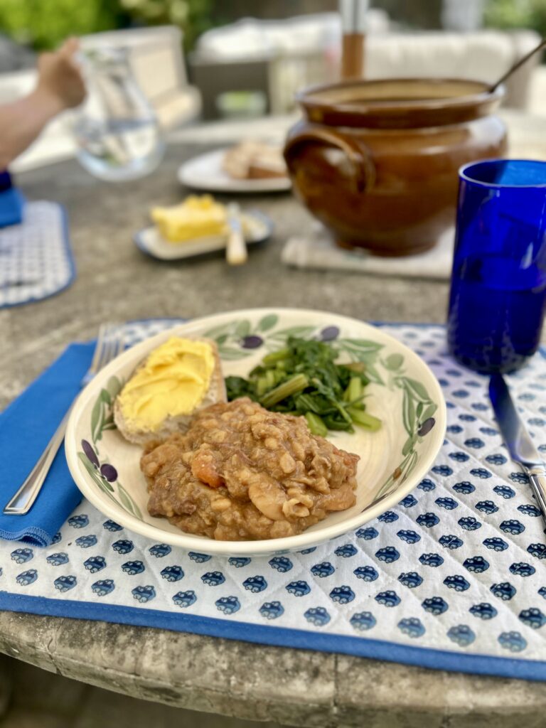A plate of food on a table